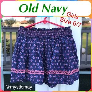 Girls OLD NAVY Navy Blue and Pink Floral Smocked Waist Cotton Skirt Size S Kids